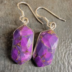 Native Mohave Mountain Matrix Copper Turquoise Gemstone Sterling Silver Earrings